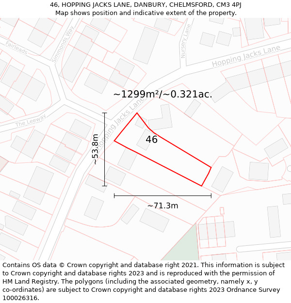 46, HOPPING JACKS LANE, DANBURY, CHELMSFORD, CM3 4PJ: Plot and title map