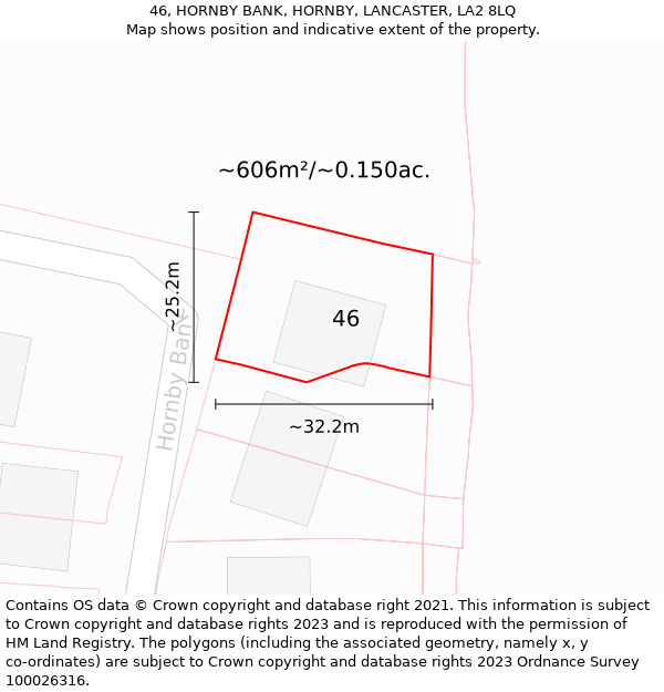 46, HORNBY BANK, HORNBY, LANCASTER, LA2 8LQ: Plot and title map