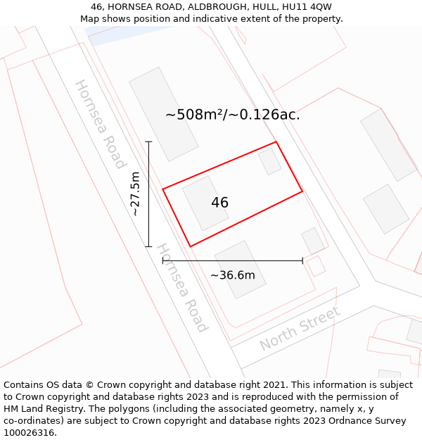 46, HORNSEA ROAD, ALDBROUGH, HULL, HU11 4QW: Plot and title map