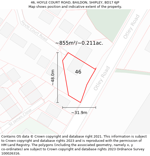 46, HOYLE COURT ROAD, BAILDON, SHIPLEY, BD17 6JP: Plot and title map