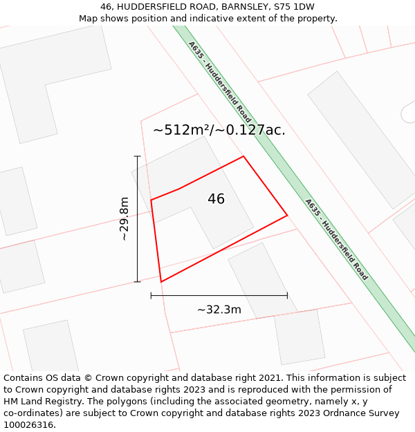 46, HUDDERSFIELD ROAD, BARNSLEY, S75 1DW: Plot and title map