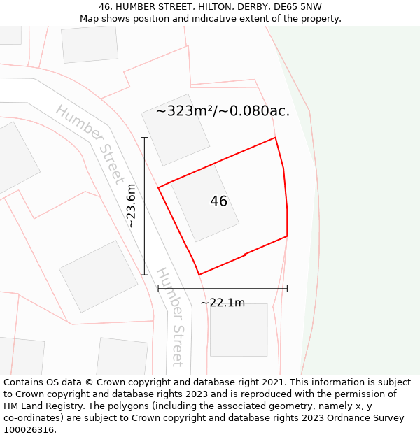 46, HUMBER STREET, HILTON, DERBY, DE65 5NW: Plot and title map