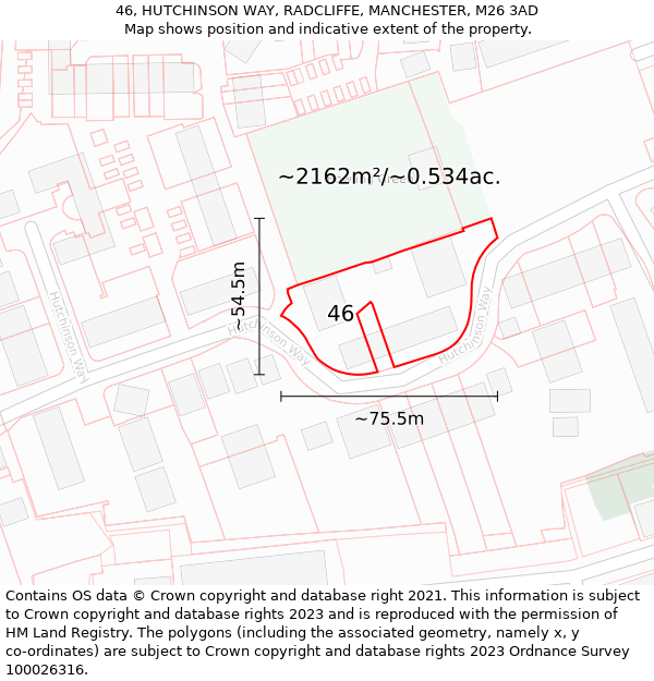 46, HUTCHINSON WAY, RADCLIFFE, MANCHESTER, M26 3AD: Plot and title map