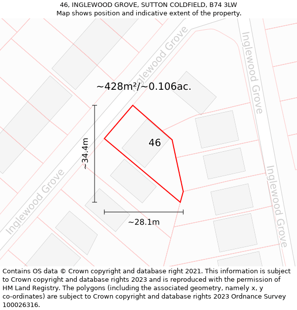 46, INGLEWOOD GROVE, SUTTON COLDFIELD, B74 3LW: Plot and title map