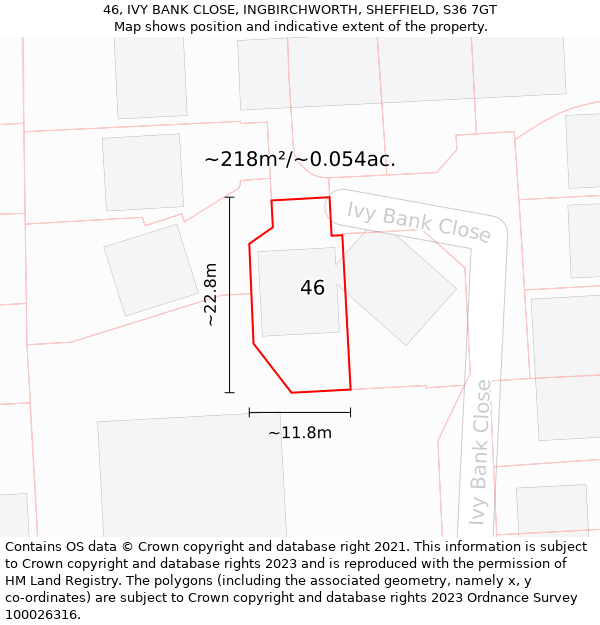 46, IVY BANK CLOSE, INGBIRCHWORTH, SHEFFIELD, S36 7GT: Plot and title map