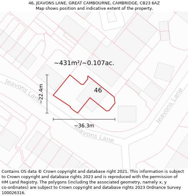 46, JEAVONS LANE, GREAT CAMBOURNE, CAMBRIDGE, CB23 6AZ: Plot and title map