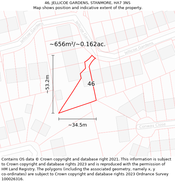 46, JELLICOE GARDENS, STANMORE, HA7 3NS: Plot and title map