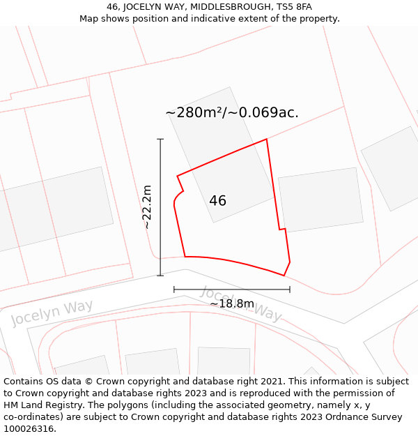 46, JOCELYN WAY, MIDDLESBROUGH, TS5 8FA: Plot and title map
