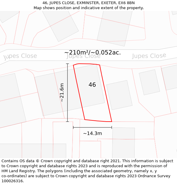 46, JUPES CLOSE, EXMINSTER, EXETER, EX6 8BN: Plot and title map