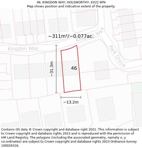 46, KINGDON WAY, HOLSWORTHY, EX22 6FN: Plot and title map