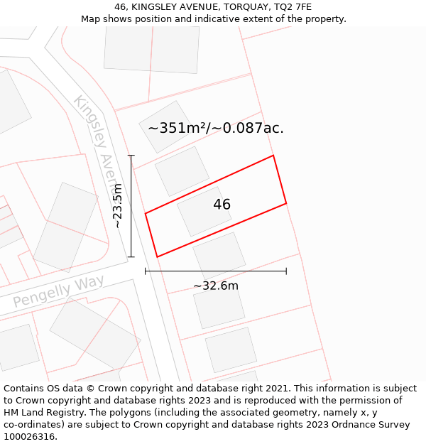 46, KINGSLEY AVENUE, TORQUAY, TQ2 7FE: Plot and title map