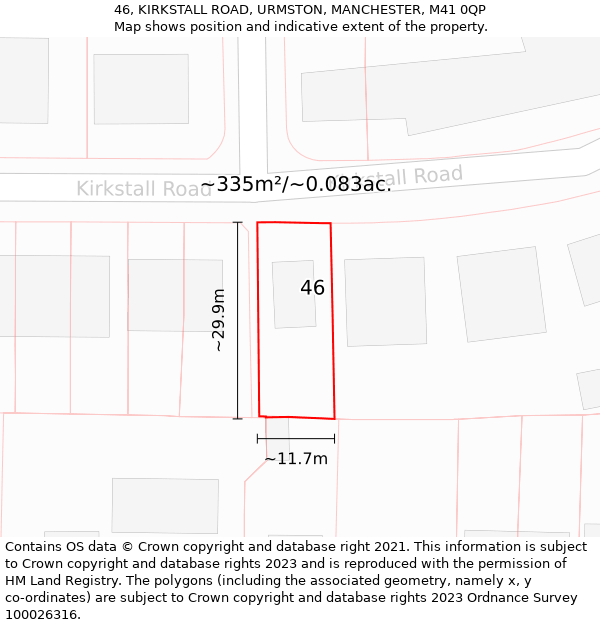 46, KIRKSTALL ROAD, URMSTON, MANCHESTER, M41 0QP: Plot and title map