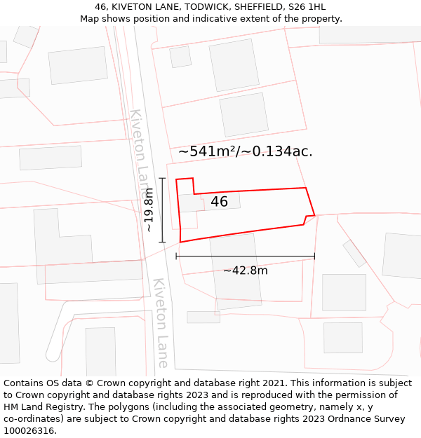 46, KIVETON LANE, TODWICK, SHEFFIELD, S26 1HL: Plot and title map