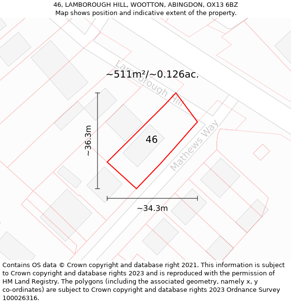 46, LAMBOROUGH HILL, WOOTTON, ABINGDON, OX13 6BZ: Plot and title map