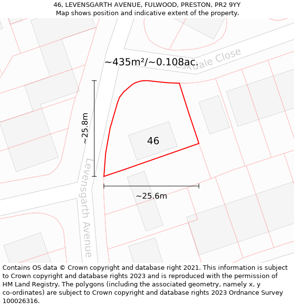 46, LEVENSGARTH AVENUE, FULWOOD, PRESTON, PR2 9YY: Plot and title map