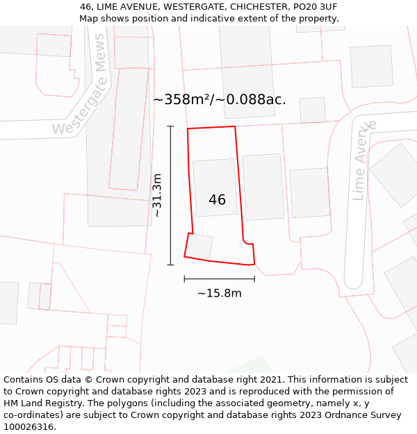 46, LIME AVENUE, WESTERGATE, CHICHESTER, PO20 3UF: Plot and title map