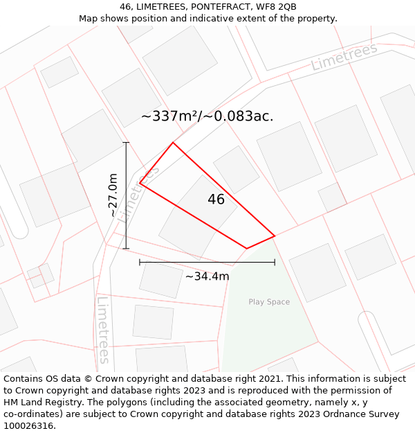 46, LIMETREES, PONTEFRACT, WF8 2QB: Plot and title map