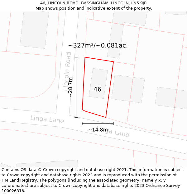 46, LINCOLN ROAD, BASSINGHAM, LINCOLN, LN5 9JR: Plot and title map