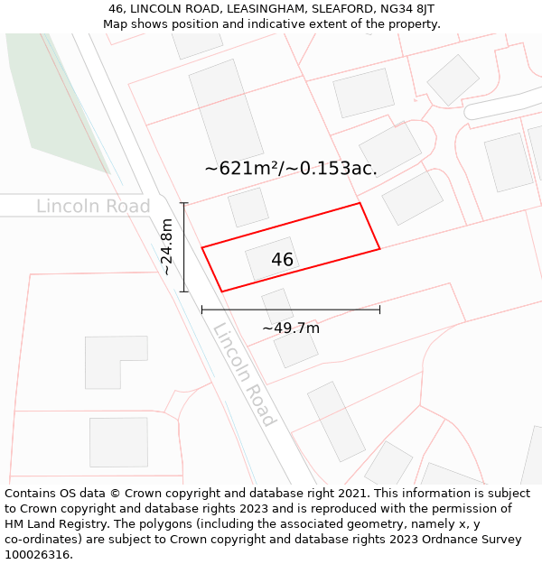 46, LINCOLN ROAD, LEASINGHAM, SLEAFORD, NG34 8JT: Plot and title map