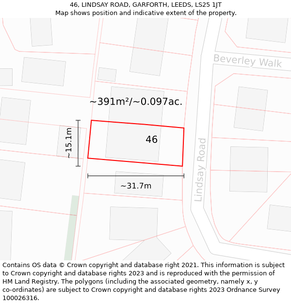 46, LINDSAY ROAD, GARFORTH, LEEDS, LS25 1JT: Plot and title map