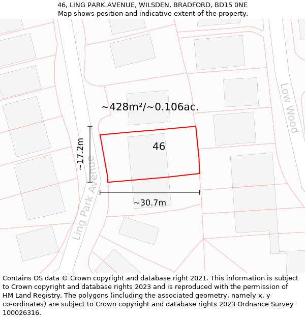 46, LING PARK AVENUE, WILSDEN, BRADFORD, BD15 0NE: Plot and title map