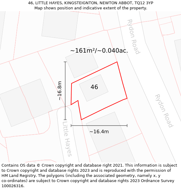 46, LITTLE HAYES, KINGSTEIGNTON, NEWTON ABBOT, TQ12 3YP: Plot and title map