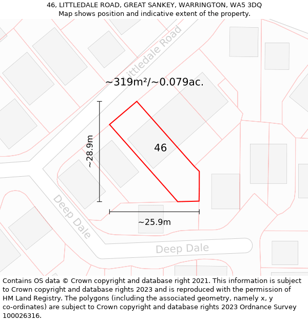 46, LITTLEDALE ROAD, GREAT SANKEY, WARRINGTON, WA5 3DQ: Plot and title map