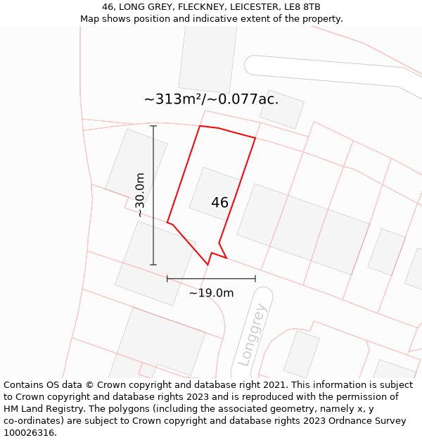 46, LONG GREY, FLECKNEY, LEICESTER, LE8 8TB: Plot and title map