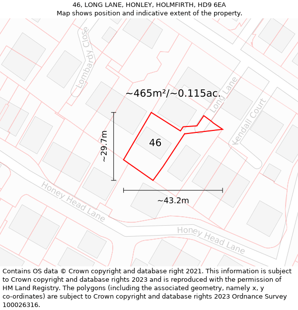 46, LONG LANE, HONLEY, HOLMFIRTH, HD9 6EA: Plot and title map