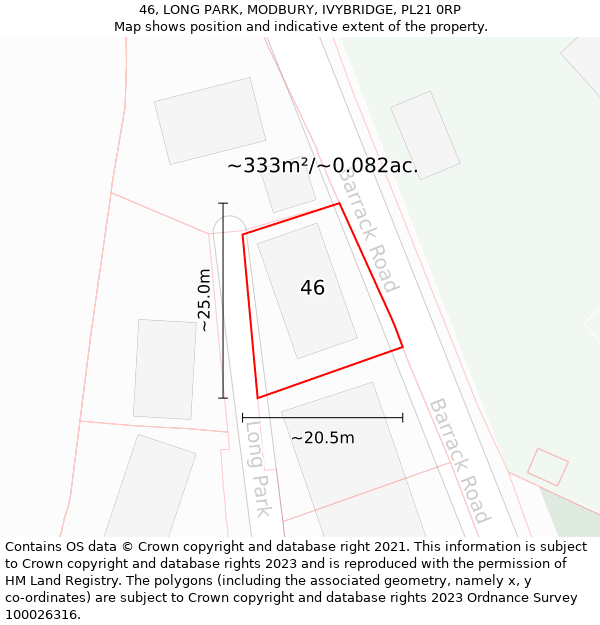 46, LONG PARK, MODBURY, IVYBRIDGE, PL21 0RP: Plot and title map