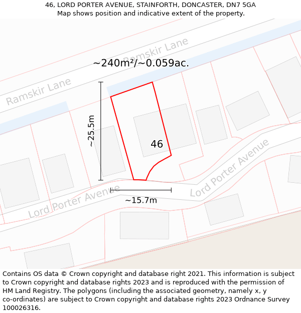 46, LORD PORTER AVENUE, STAINFORTH, DONCASTER, DN7 5GA: Plot and title map