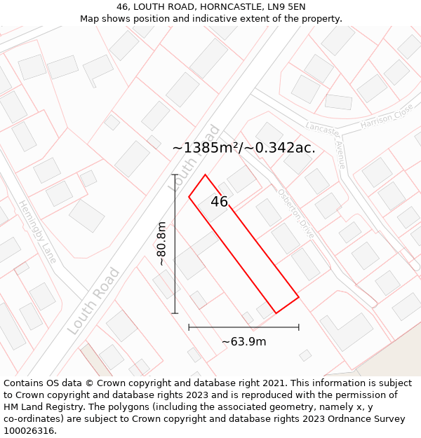 46, LOUTH ROAD, HORNCASTLE, LN9 5EN: Plot and title map