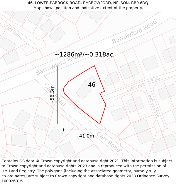 46, LOWER PARROCK ROAD, BARROWFORD, NELSON, BB9 6DQ: Plot and title map