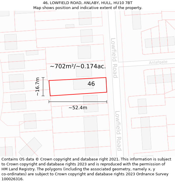 46, LOWFIELD ROAD, ANLABY, HULL, HU10 7BT: Plot and title map