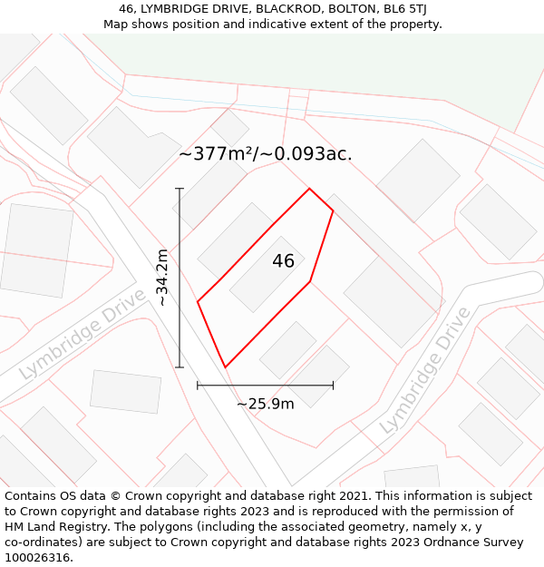 46, LYMBRIDGE DRIVE, BLACKROD, BOLTON, BL6 5TJ: Plot and title map