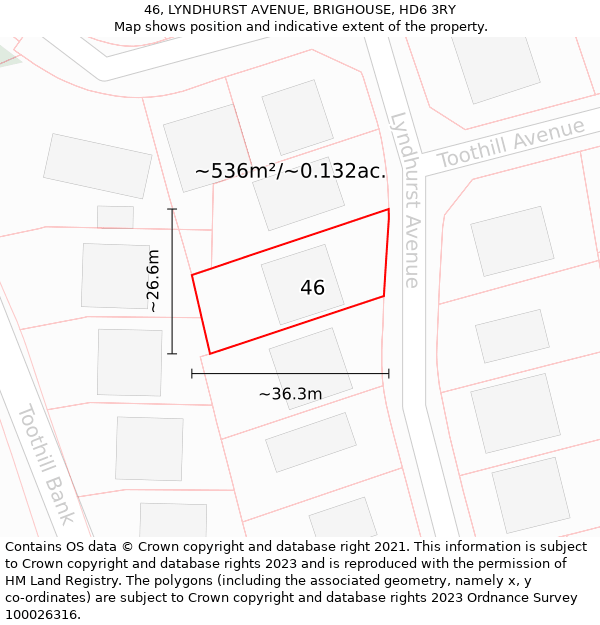 46, LYNDHURST AVENUE, BRIGHOUSE, HD6 3RY: Plot and title map