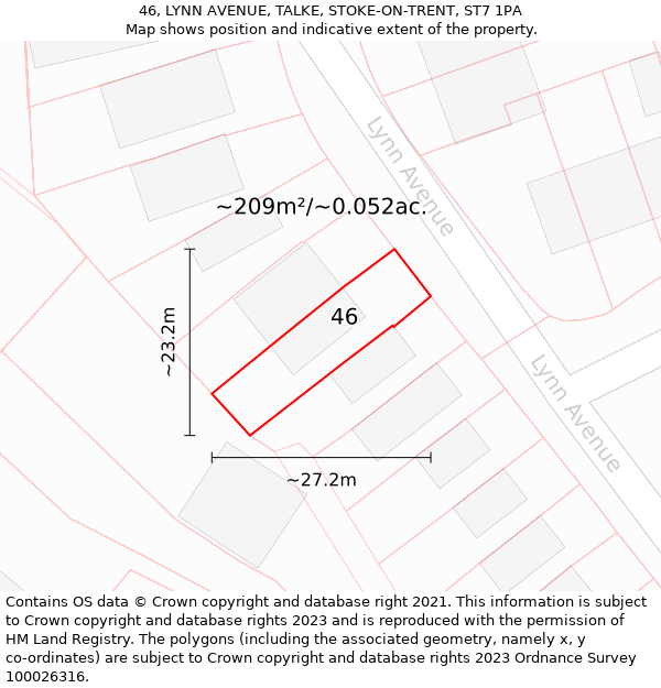 46, LYNN AVENUE, TALKE, STOKE-ON-TRENT, ST7 1PA: Plot and title map