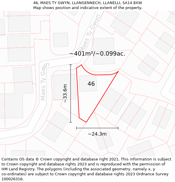 46, MAES TY GWYN, LLANGENNECH, LLANELLI, SA14 8XW: Plot and title map