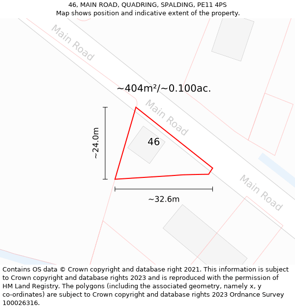 46, MAIN ROAD, QUADRING, SPALDING, PE11 4PS: Plot and title map