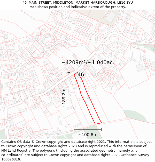 46, MAIN STREET, MIDDLETON, MARKET HARBOROUGH, LE16 8YU: Plot and title map