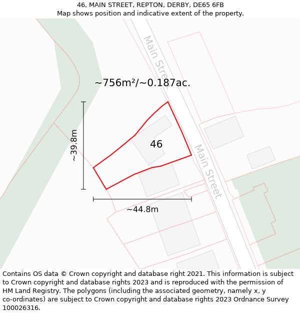 46, MAIN STREET, REPTON, DERBY, DE65 6FB: Plot and title map