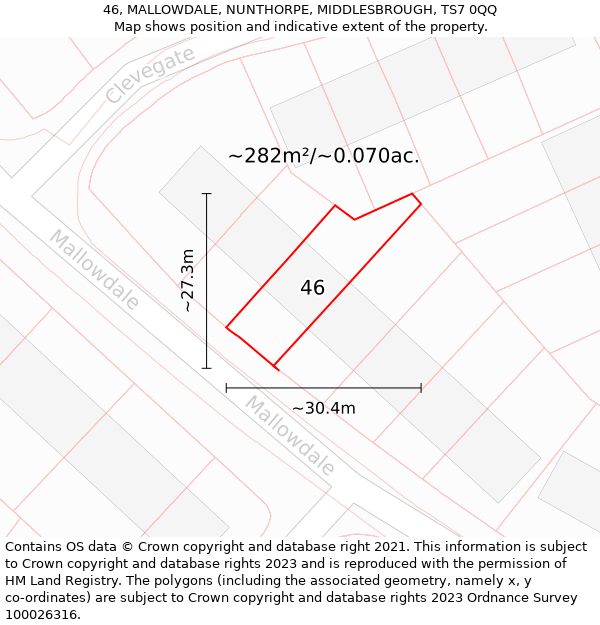 46, MALLOWDALE, NUNTHORPE, MIDDLESBROUGH, TS7 0QQ: Plot and title map