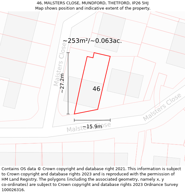 46, MALSTERS CLOSE, MUNDFORD, THETFORD, IP26 5HJ: Plot and title map