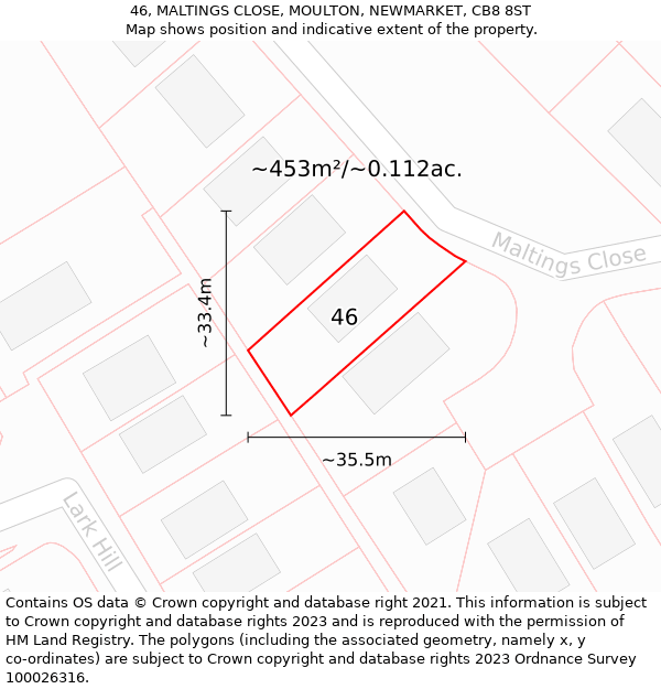 46, MALTINGS CLOSE, MOULTON, NEWMARKET, CB8 8ST: Plot and title map