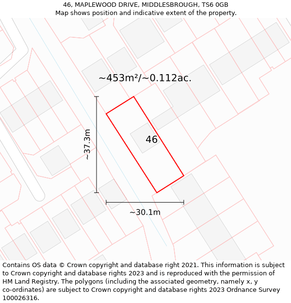 46, MAPLEWOOD DRIVE, MIDDLESBROUGH, TS6 0GB: Plot and title map