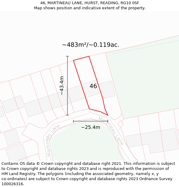 46, MARTINEAU LANE, HURST, READING, RG10 0SF: Plot and title map