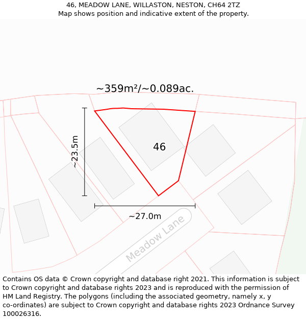 46, MEADOW LANE, WILLASTON, NESTON, CH64 2TZ: Plot and title map