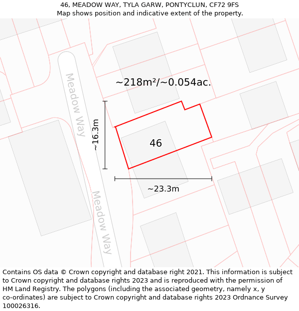 46, MEADOW WAY, TYLA GARW, PONTYCLUN, CF72 9FS: Plot and title map