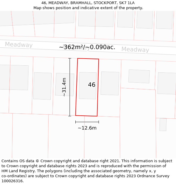 46, MEADWAY, BRAMHALL, STOCKPORT, SK7 1LA: Plot and title map