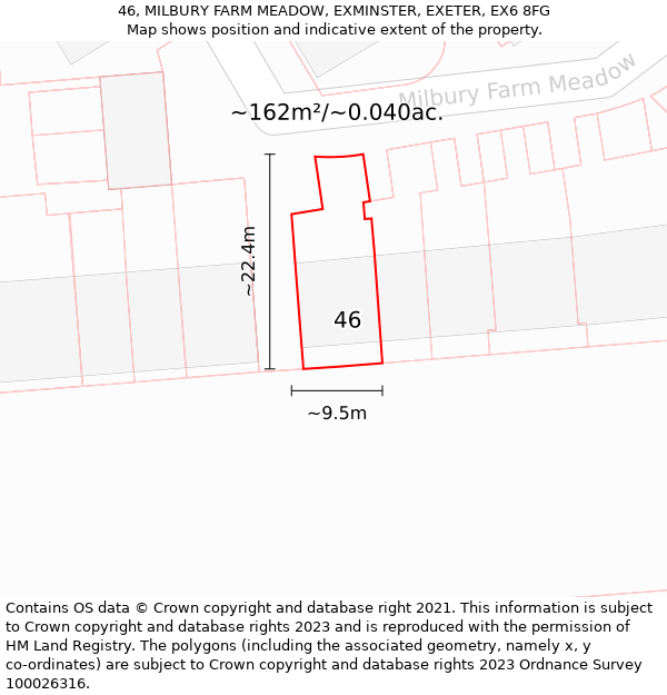 46, MILBURY FARM MEADOW, EXMINSTER, EXETER, EX6 8FG: Plot and title map